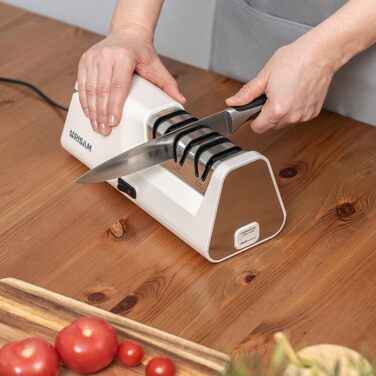 Електричний точило для ножів Messerschärfer – 2-ступенева система шліфування, для кухонних та керамічних ножів, з кутозапобіжником, професійний