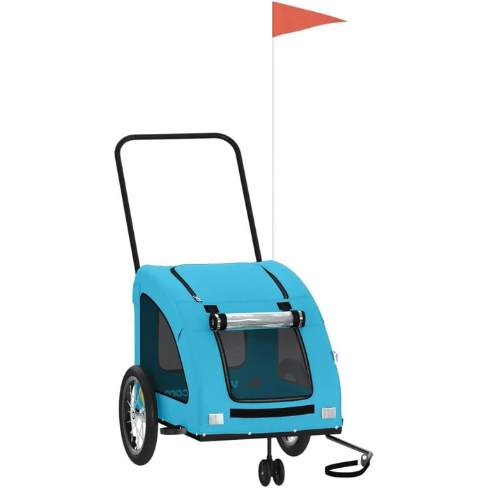 Фургон для собак VidaXL - блакитний, до 30 кг, з прапором та відбивачами, Oxford-Gewebe, 63.5 x 124.5 x 66 см