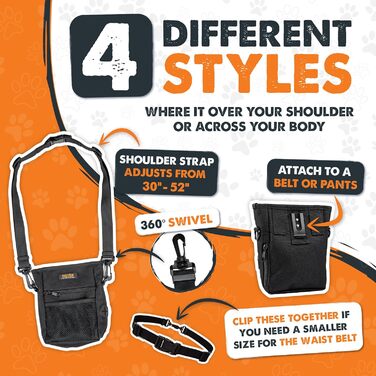 Сумка для ласощів Mighty Paw для собак: навчання та тренування | Зручна сумка для ласощів на руці для собак | Оранжево-чорна