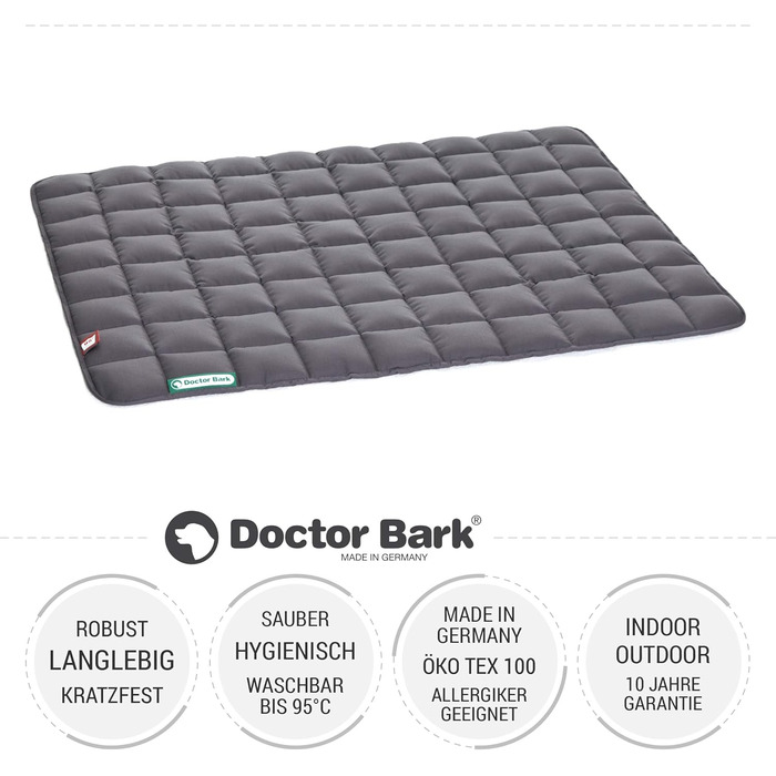 М'яка та якісна лежанка для собак Doctor Bark, розмір L, 100x80 см, сіра, для великих собак, міцна, для дому та вулиці, можна прати до 95°C