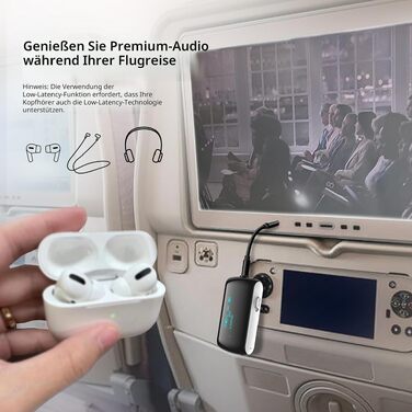 Bluetooth 5.2 адаптер для літака, передавач для 2 навушників AirPods та бездротових гарнітур (Білий)