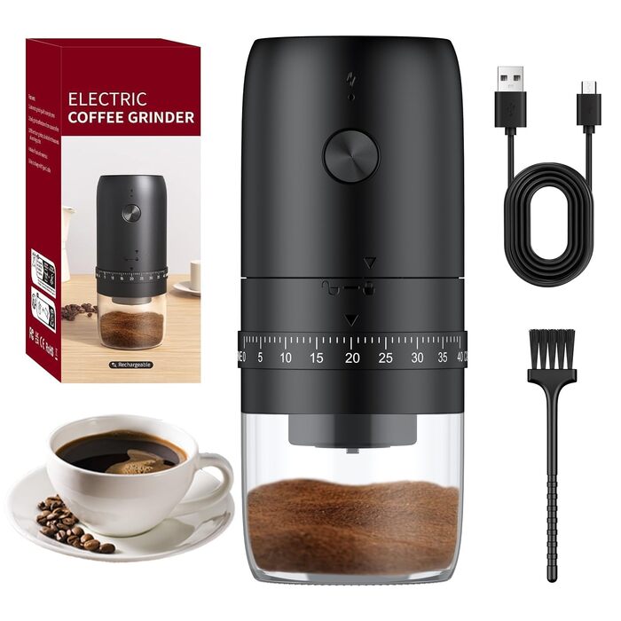 Електрична кавомолка Pawfly з керамічним жорном, 40 ступенів помолу, функцією Auto-Stop та щіткою для чищення. Професійна модель для подорожей та кемпінгу