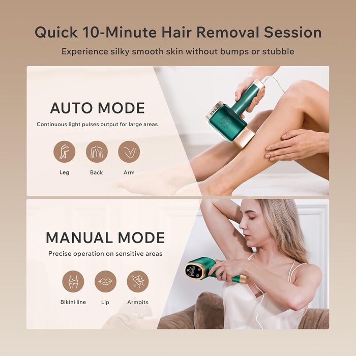Пристрій для епіляції IPL, лазерний епілятор з 9 рівнями потужності, 600 нм червоне світло, LCD-сенсорний екран, для жінок та чоловіків, обличчя, бікіні-зона, тіло, зелений