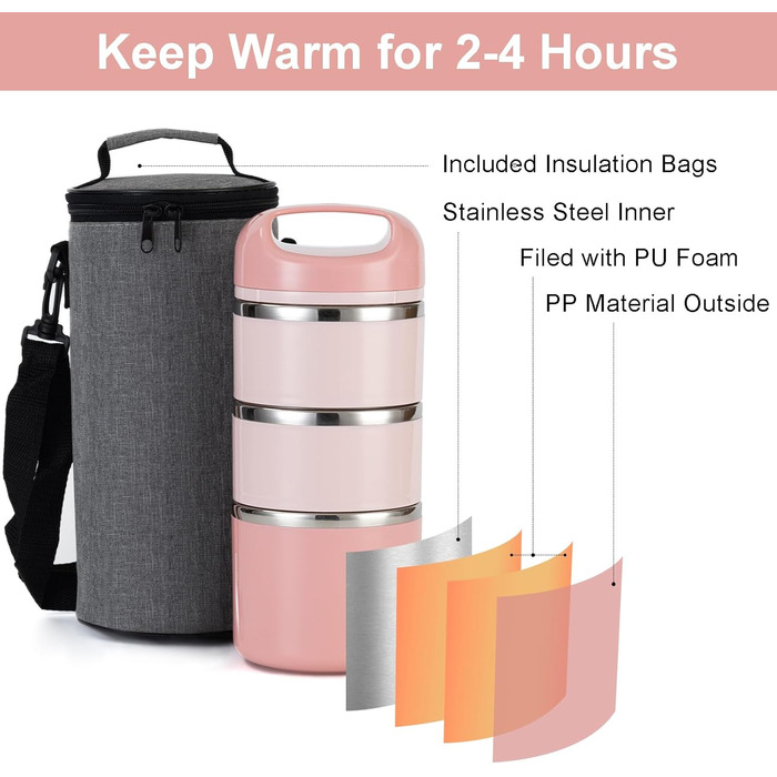 Ланчбокс Lille Home 1.43L з нержавіючої сталі - ізольований, без BPA, для дорослих (рожевий)