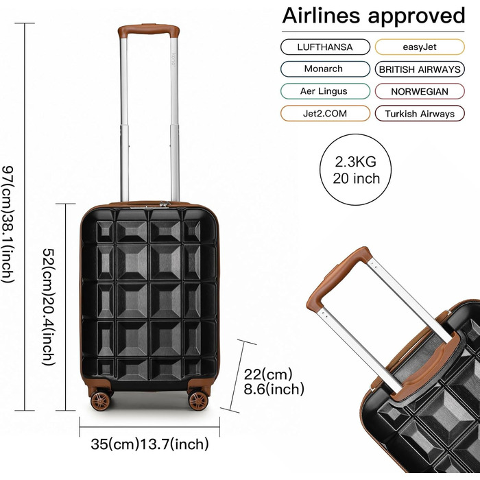 Чемодан KONO Mittelgroß (62см) з 4 колесами, ABS, TSA-замок, ручне багаж (62x43x26см)