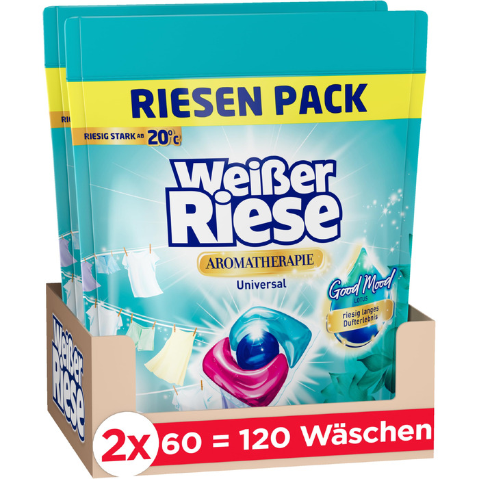 Універсальні капсули для прання Weißer Riese Trio-Caps Aromatherapy Floral Sensation з лотосом, інтенсивний аромат, 120 прань