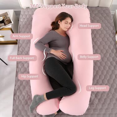 Подушка для вагітних Amagoing U-подібна, 144.8 см, рожева. Знімна чохол з джерсі, для підтримки спини, ніг та стегон.