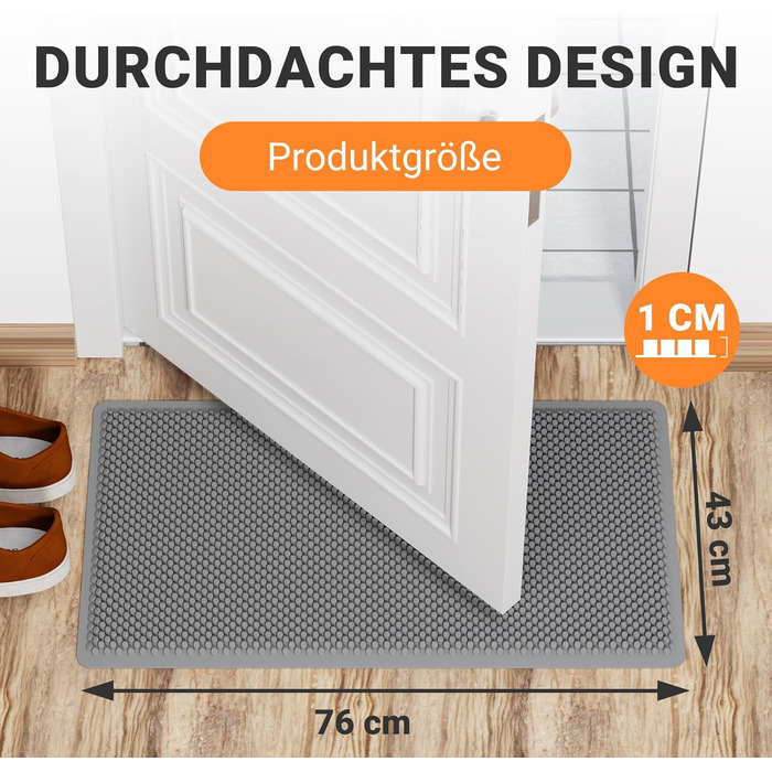 Килимок для порогу Fowooyeen з силікону, 43 x 76 см, сірий. Не слизький, миючий, для дому та вулиці.