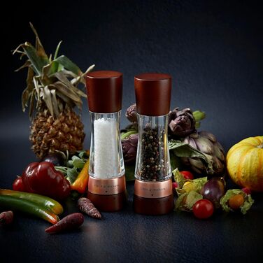 Набір для перцю та солі Cole & Mason Derwent Kastanie Roségold (2 шт.), ручний млин з регульованим керамічним жорном, дерево/акрил, 190 мм, Precision+, подарунковий набір