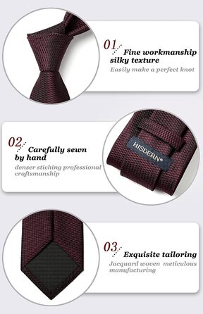 Краватка Hisdern для чоловіків, однотонна формальна краватка з нагрудником, класичний стиль, для весілля, бізнесу, вечірок, бордовий колір