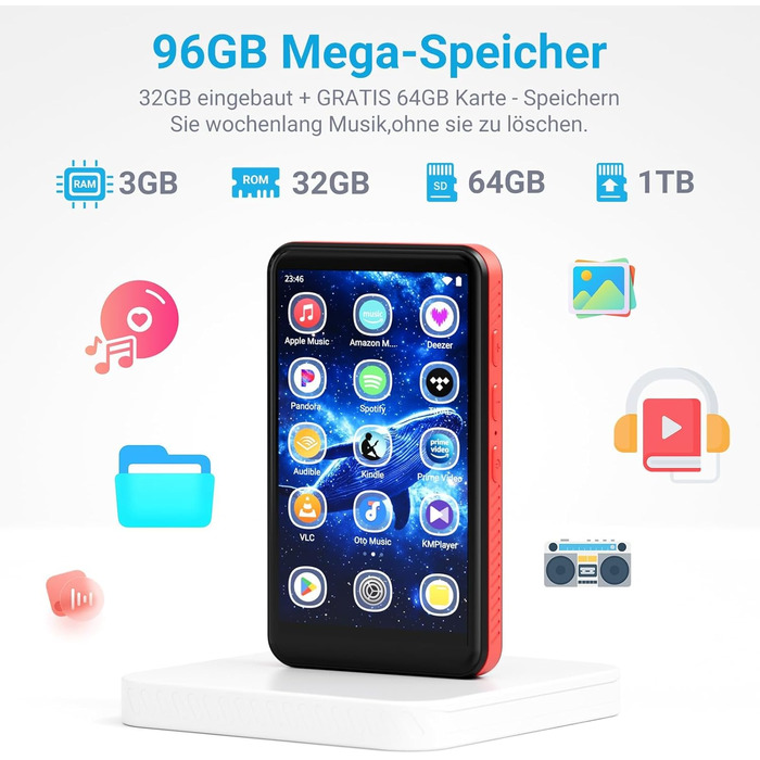 MP3 плеєр Mechen 96GB Bluetooth Android з Wi-Fi, 4.0
