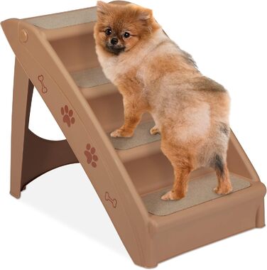 Relaxdays Dog Stairs, 4 Steps, for Small & Large Dogs, Bed & Couch, Car, Pet Stairs, HxBxT: 49 x 39 x 61 cm (beige)