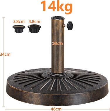 Yaheetech Parasol Stand Garden Umbrella Holder Umbrella Weight Round Balcony Parasol Stand for Umbrella Poles up to 38/48 mm, 14 KG