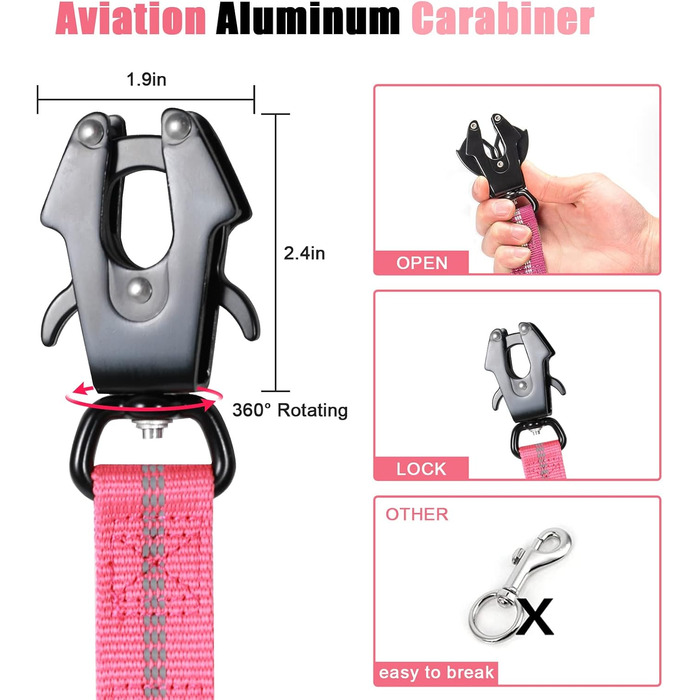 Міцна тактична повідка для собак Raiput Bungee з алюмінієвим карабіном, 1.2-1.8 м, для середніх собак, з функцією запобігання потягуванню, світловідбиваюча, амортизуюча, з кріпленням для автомобільного ременя безпеки