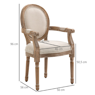 HOMCOM Kitchen Chair Dining Chair with Linen Look, Armchair with Backrest, Wooden Legs, Padded Chair up to 150 kg Load Capacity, Crème | Aosom