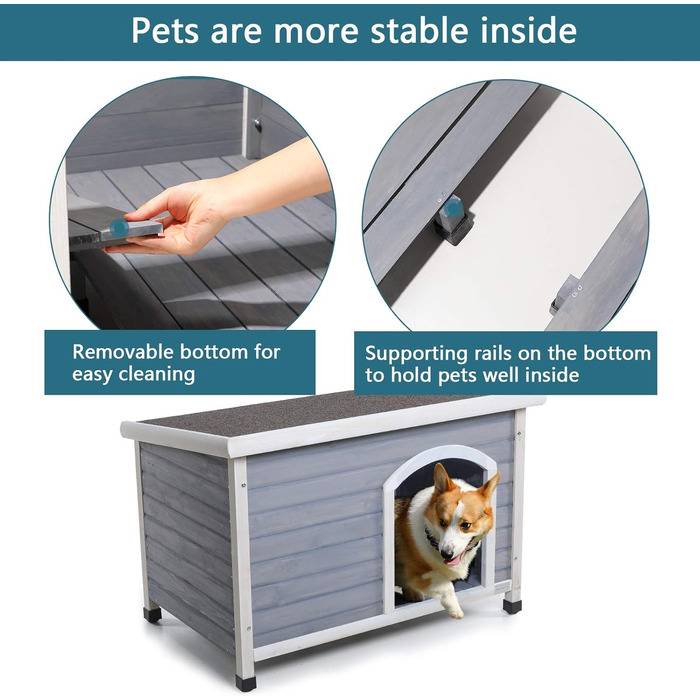 Будка для собак Petsfit Outdoor Winterfest, дерев'яна знятний піддон, підходить для зимових умов, сірий M