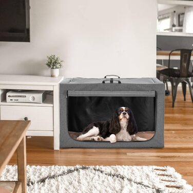 Клітка для собак Petsfit, сіра, розкладні, для дому та транспортування, розмір L (76x50x49 см), з м'якою підстилкою та міцними сітчастими вікнами