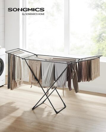 SONGMICS Сушарка для білизни, розкладна, стаціонарна, для дому та вулиці, біла LLR540W01 (Чорний)