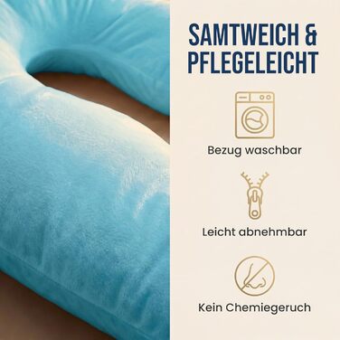 Подушка для вагітних та годування XXL Elfenbein (слонова кістка) / Turquoise (бірюзовий) з поліестеровим наповнювачем, знімний чохол, гнучка форма