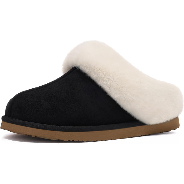 Жіночі халапи Litfun Зимові теплі плюшеві тапочки з замшею та піною Memory Foam з штучним хутром на комірі. Підходять для дому та вулиці (Чорний, 37.5/38 EU)