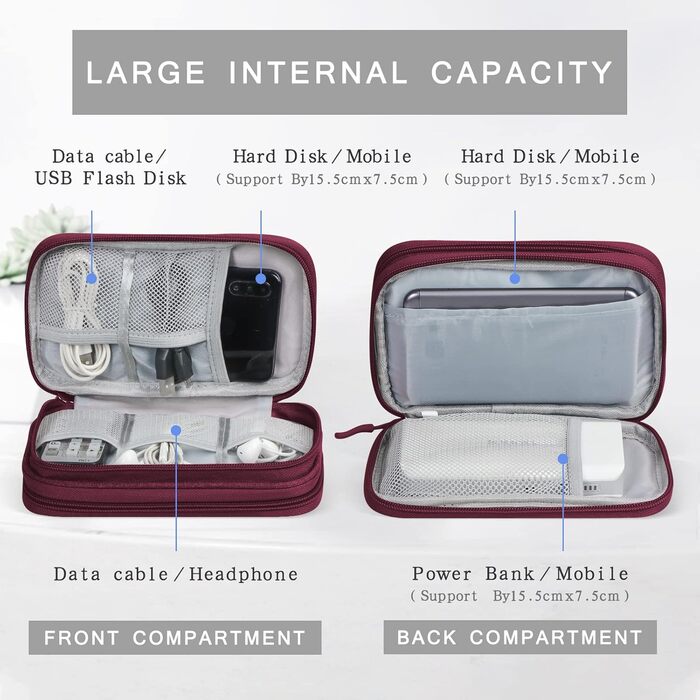 Органайзер для кабелів Skycase: кейс для аксесуарів, USB, Powerbank, SD-картки, червоний, 19 x 11 x 5.5 см