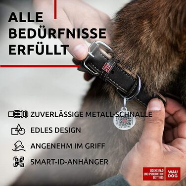 Шкіряний нашийник для собак WAUDOG: великі, середні та малі породи, для цуценят. Нашийник з цифровою міткою, ширина 15/25 мм, довжина 27-36/38-49 см. Чорний колір.