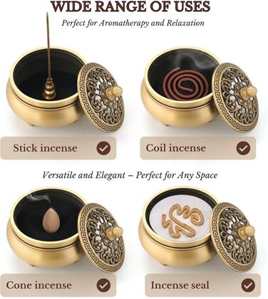 Copper Incense Burner and 16-Piece Tool Kit for Making Backflow Incense Cones - Perfect for Yoga, Meditation. Includes Censer Mold Tools, Burner, and Accessories.