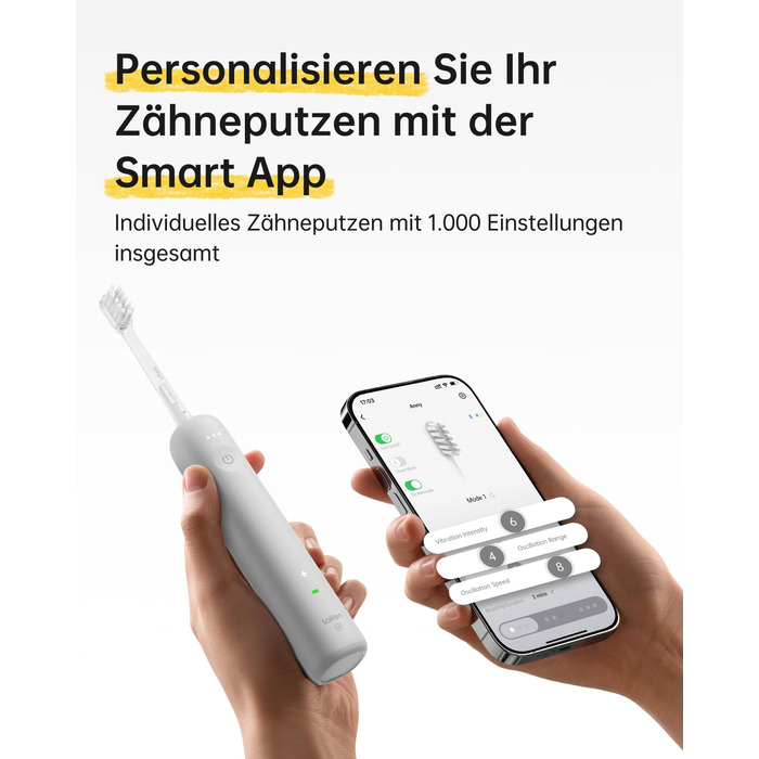 Laifen Wave Spezial Electric Toothbrush - Oscillating & Vibrating Sonic Toothbrush for Adults with App, 2 Brush Heads (Gray)