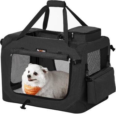 Клітка для собак Feandrea, переноска для собак, чорна, 60 x 42 x 42 см, з ручками та кишенями