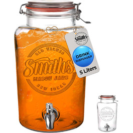 Скляна банка-диспенсер Smith's Mason Jars 5 л з нержавіючим краном, знімним фільтром, для лимонаду, напоїв, фруктів та трав