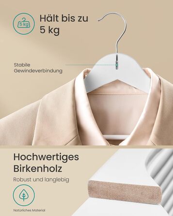 Плечики SONGMICS для одягу, 30 шт., з дерева, для сорочок та курток, білий, CRW030W02