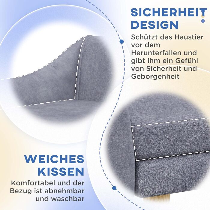 Диван для собак та котів PawHut з підлокітником, сірий, 102 x 58,5 x 42,5 см. З м'якими подушками, для середніх та великих собак