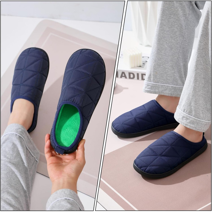 Тапочки зимові для жінок та чоловіків, теплі, з м'якої плюшевої тканини, зручні, з піною Memory, антиковзкі, двоколірні, для дому та вулиці (36/37 EU, темно-синій)