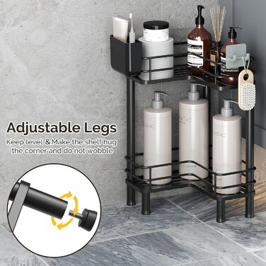 Набір з 3 полиць для душу Orimade, нержавіюча сталь, кутова, без свердління, чорний колір