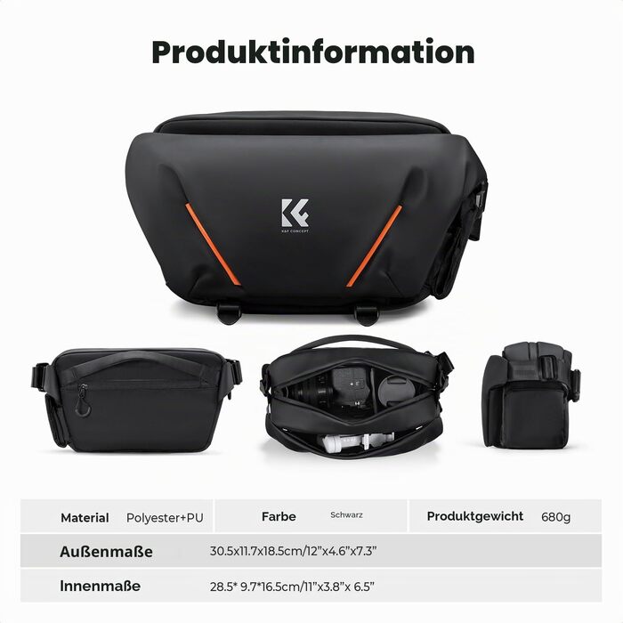 Сумка для фотоапарата та аксесуарів K&F Concept з напіввідкритим переднім відділенням, чорна