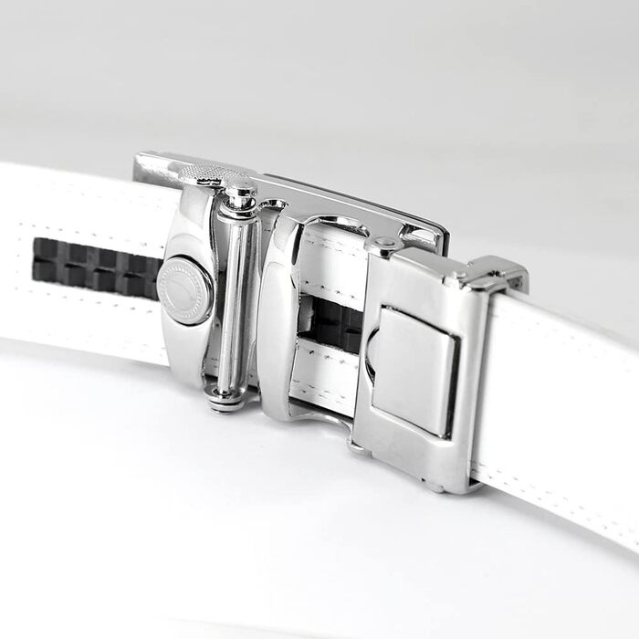 Чоловічий шкіряний ремінь на пряжці з автоматичним закриттям, 35 мм, білий, 110 см (розмір 33'-39'), 130 см (розмір 41'-44')