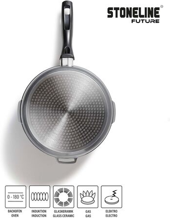 STONELINE Future Induction, 8-piece cookware set with sieve lids, cooking pot set coated with real stone particles, cast aluminum pots and pans suitable for all cooktops