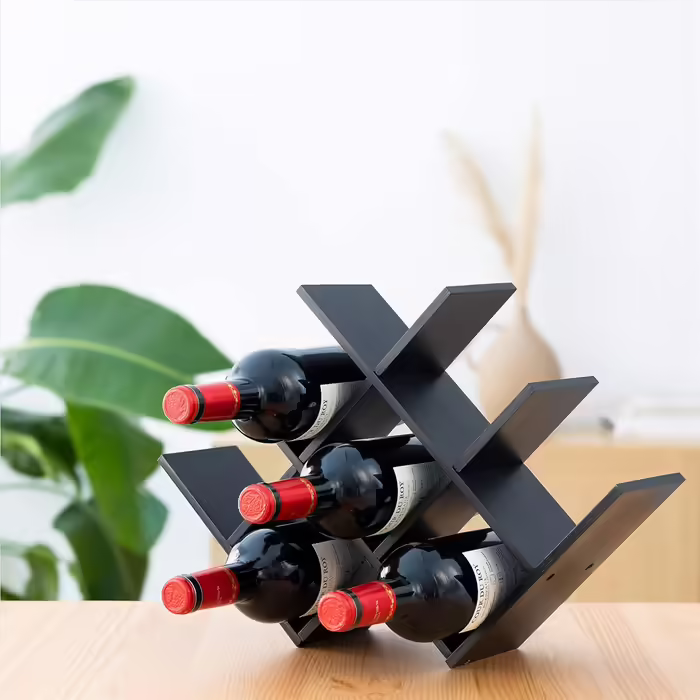 Navaris Wine Rack Bottle Rack Wine Stand made of Bamboo - 43.5x10x29.5cm Wine Rack for Bottles - Wooden Bottle Holder for 8 Bottles