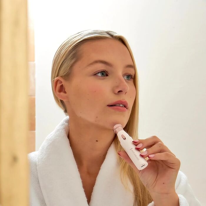 Електричний пристрій для видалення волосся Remington BareMe WFS200: 2-в-1 (рашер та тример для брів), для обличчя (верхня губа, підборіддя, щоки), водостійкий, з LED-підсвічуванням, USB-C, щітка, захисна кришка