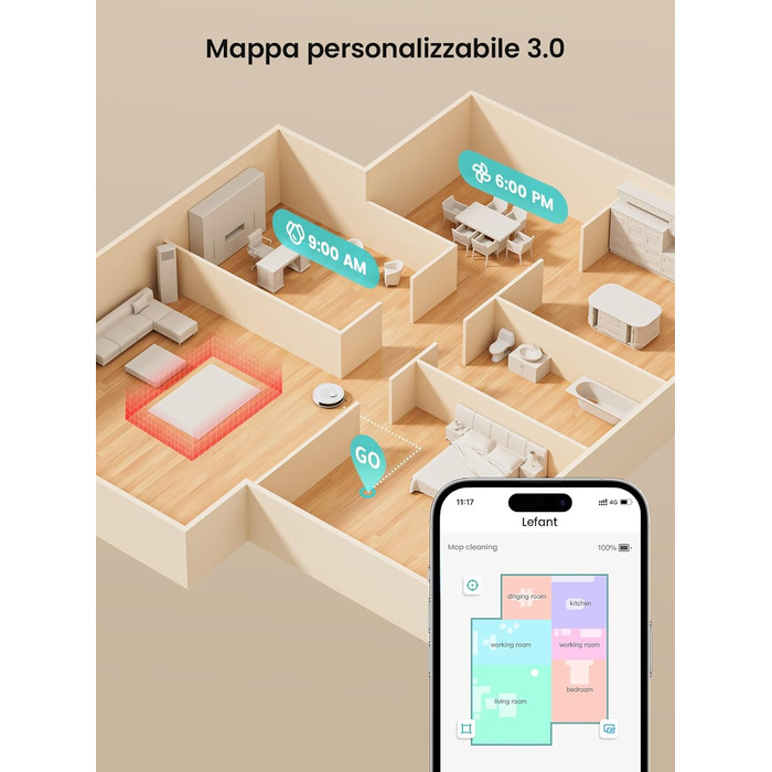 Робот-пилосос LEFANT M2 з функцією миття, 6000Pa, LiDAR-навігація, зони заборони, керування через додаток/Alexa, для шерсті тварин, килимів та твердих підлог