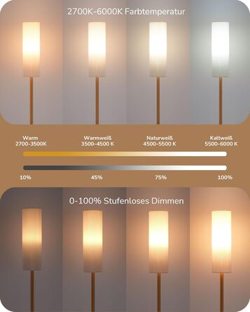 LED торшер Edishine для вітальні та спальні, 165 см, з пультом, диммування, 3 колірні температури (3000K-6000K), золото, E27