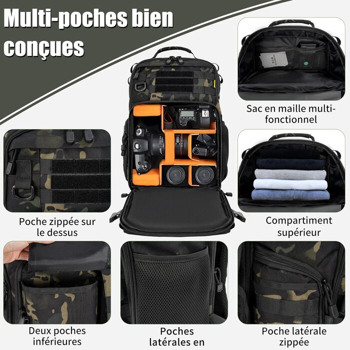Рюкзак для камери OUUTMEE з відділенням для ноутбука 15.6 дюймів - водонепроникний рюкзак для фотокамери, міцний рюкзак для DSLR/SLR, сумісний з Canon, Nikon, DJI дронами | Знімний м'який вкладиш |