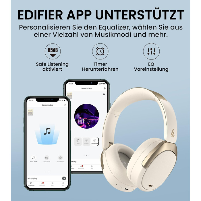 Edifier WH950NB навушники з активним шумозаглушенням: Bluetooth V5.3, LDAC, Hi-Res Audio, 55 годин роботи, складна конструкція, білий колір