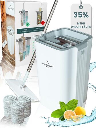 Набір для миття підлоги WONDERHOME TripleClean Plus: відро, моп з 3-камерною системою та 3 мікрофібрових насадок