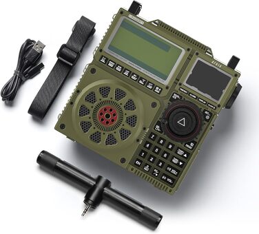 Радіоприймач Raddy RF919 SSB: FM/AM/SW/VHF/UHF/AIR/CB, SSB, з тюнером, 3 роз'єми для антен, 5000mAh, навушник (зелений)