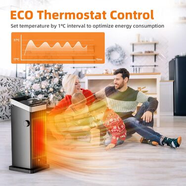 OMISOON Heater 2000W, ECO energy-saving, PTC thermostat heating with 90° oscillation, 24h timer, wind setting, multiple protection, remote control, 4 modes, for home, bedroom, office