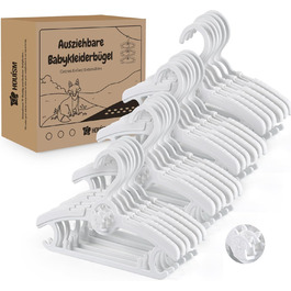 24 дитячі вішалки для одягу: економія місця, регульовані, 27.5-37 см, з гачками для штабелювання, неслизькі, для малюків та школярів, білі (24 шт.)