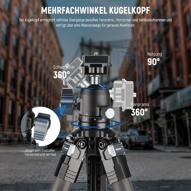 Карбоновий штатив Neewer LT36 (184 см) з кулястою головкою 360°, легкий трипід для відеокамер та фотоапаратів, Arca-Swiss QR-платформа, сумісність з Peak Design Capture V3