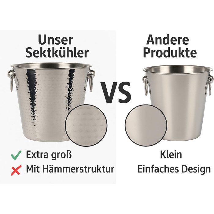 Охолоджувач для шампанського та вина з нержавіючої сталі Bambelaa, великий емальований еimer, срібний (діаметр 20 см)