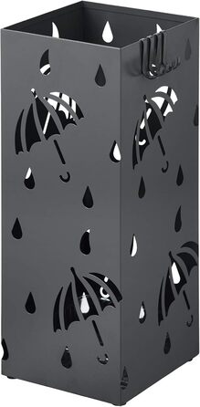 WOLTU Iron Umbrella Stand - Rectangular, 20x20x49cm - with Water Tray & 4 Hooks - Anthracite SST02an